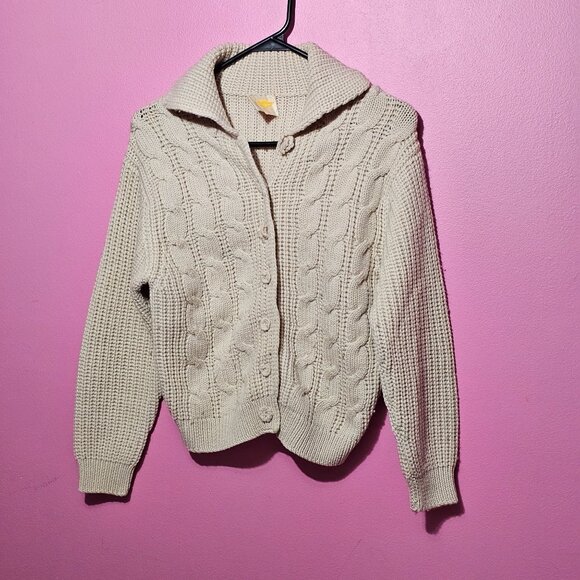 Vintage Kerrybrooke Sears Zephyr Wool Beige Cable Knit Cardigan Sweater Button - Picture 16 of 16